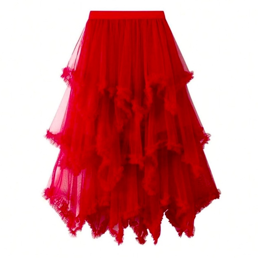 Sheer Red Ruffled Layered Mesh Skirt — One Size — Brand New!